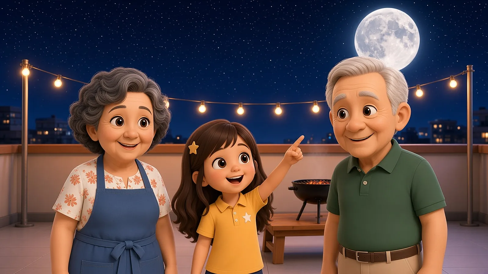 Star with Grandma and Grandpa under the full moon